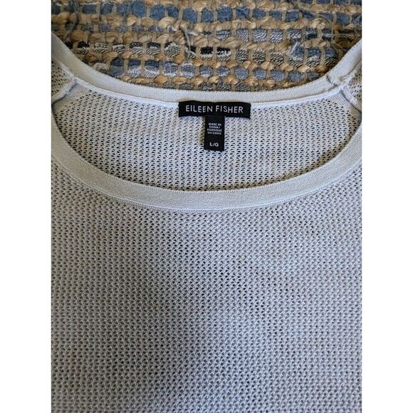 Eileen Fisher Pastel Blue Mesh L/S Top Large Sheer Fisherman - Picture 3 of 7